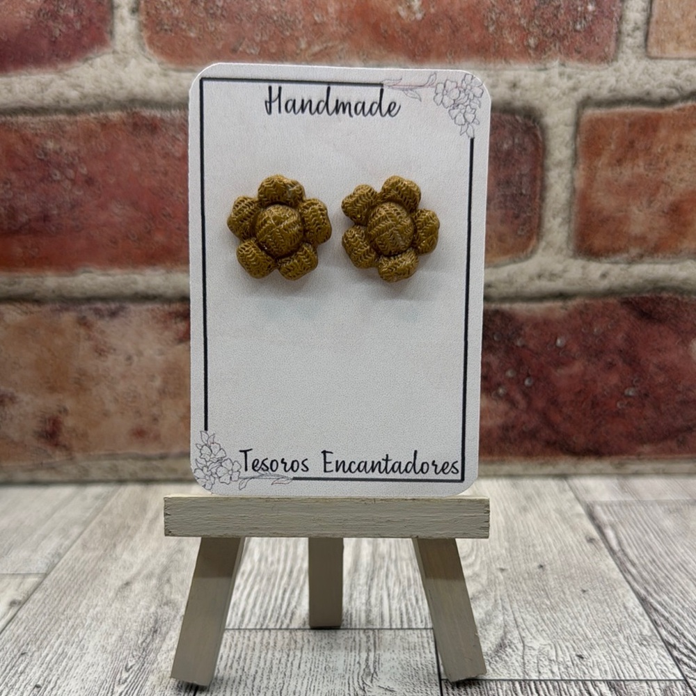 Handmade Flower Earrings - Tan